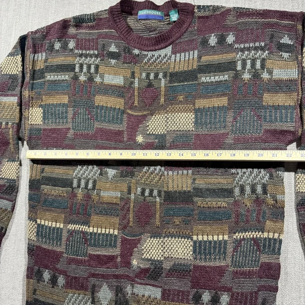 Vintage Claybrooke Sweater Mens 2XL Multicolor Geometric Knit Crewneck Korea 90s